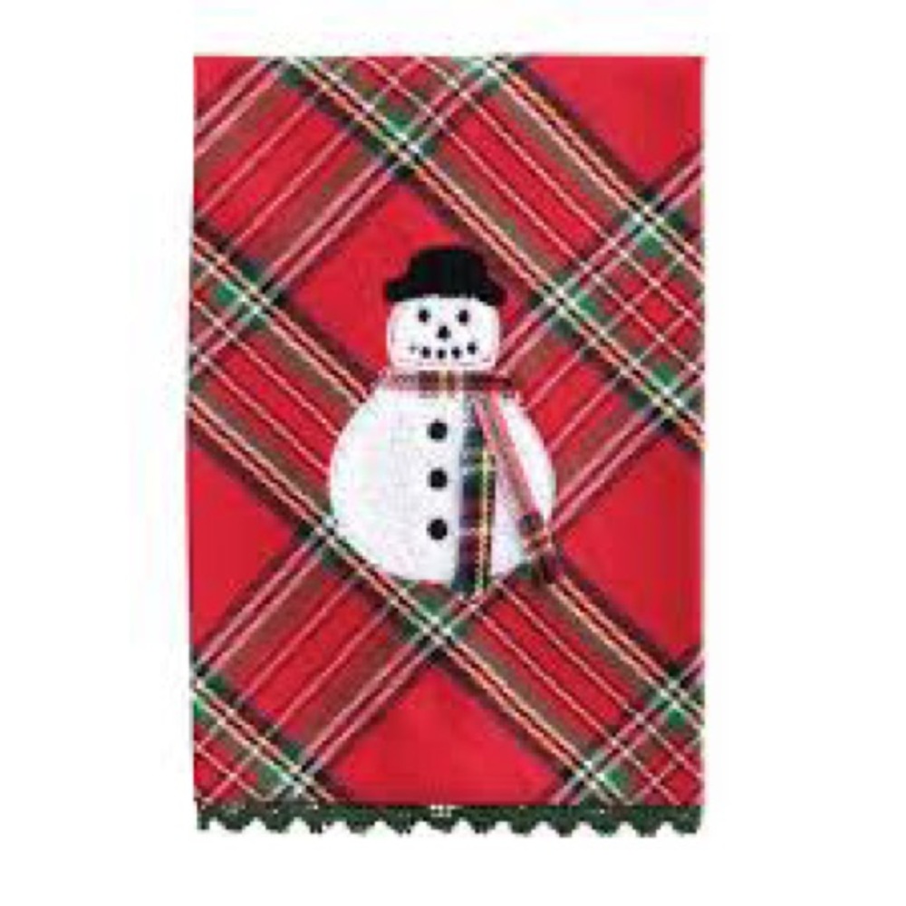 MudPie Festive Plaid Snowman Hand Towel